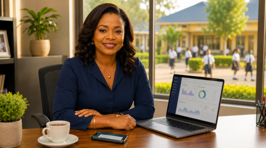 School proprietor managing her school with AlphaOne